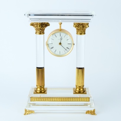 A Paco Dominguez Brass and Lucite Mantle Clock