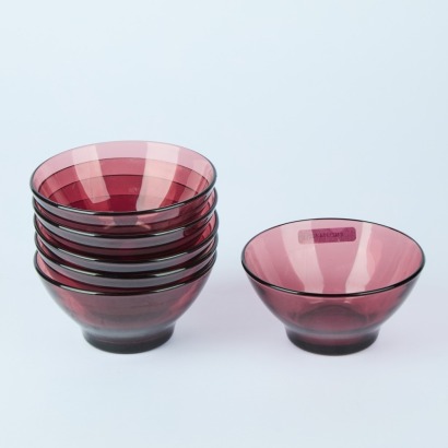 A Set of Six Aubergine Glass Vereco Bowls, France