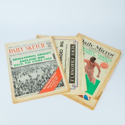 A Set of Four Historic English Newspapers Featuring England Cricket, Wimbledon, Bleriot's Flight, the Conquest of Everest and the Queen's Coronation