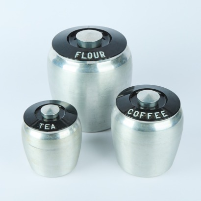 A Trio of Retro Alluminium Kitchen Jars