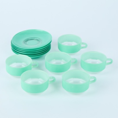 A Set of Six Mint Green Glass Espresso Cups, Duralex France