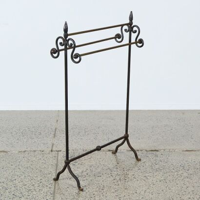 A Vintage Wrought Iron and Brass Towel Stand