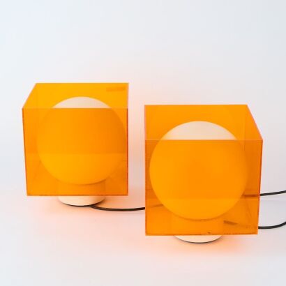 A Pair of Vintage Orange Table Lamps, c. Late 1960s