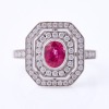 18ct White Gold, Modern 1.06ct Ruby / .49ct Diamond Halo Ring - Near new