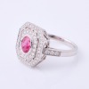 18ct White Gold, Modern 1.06ct Ruby / .49ct Diamond Halo Ring - Near new - 2