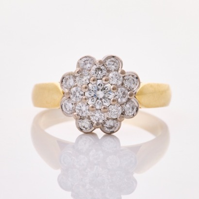 18ct Yellow / White Gold, .82ct Diamond Cluster Dress Ring