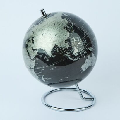 A Black and Silver World Globe on Swivel Base