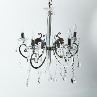 A Glass and Chrome Chandelier with Panther Designs