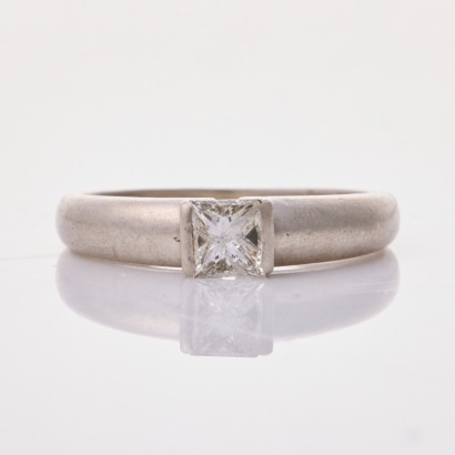 Platinum, Modern, .39ct Princess Cut Diamond Solitaire Ring
