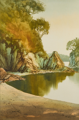 CYNTHIA TAYLOR Morning Light on Rocks, Cactus Bay, Waiheke Island