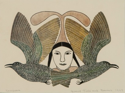 KENOJUAK ASHEVAK Young Girls and Ravens