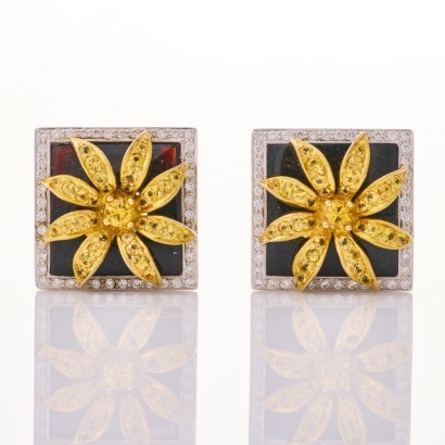 18ct White Gold, 1.90ct Yellow Sapphire /.61ct Diamond Clip-on Earrings