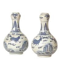 A Pair of Chinese Ming Dynasty Blue and White Vases