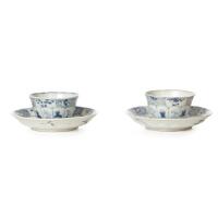 Chinese Late Ming/Early Qing Blue and White Cups and Saucers - 4 pieces