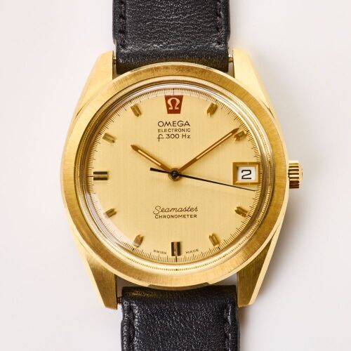 Gold Capped / Stainless Steel, 36mm OMEGA F300Hz Electronic Tuning Fork Seamaster Chronometer Wristwatch, circa 1970