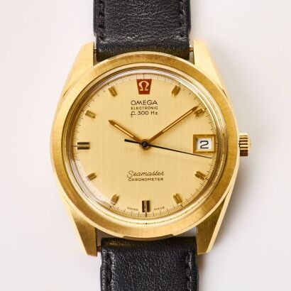 Gold Capped / Stainless Steel, 36mm OMEGA F300Hz Electronic Tuning Fork Seamaster Chronometer Wristwatch, circa 1970