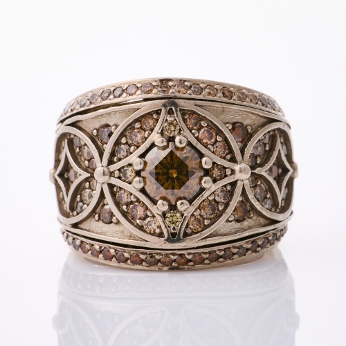 18ct White Gold, Modern, Handmade 2.43ct Cognac Diamond Dress Ring