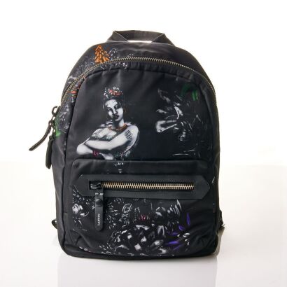 Lanvin, Nylon / Leather Black Graphic Backpack