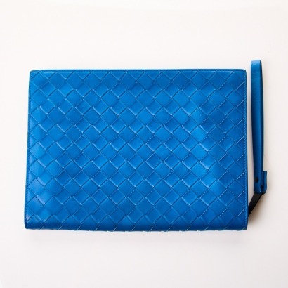 Bottega Veneta, Blue Intrecciato Clutch Wristlet