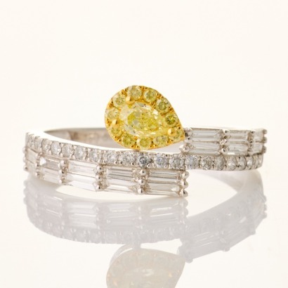 18ct White / Yellow Gold, Modern, .72ct Diamond Dress Ring - Near new