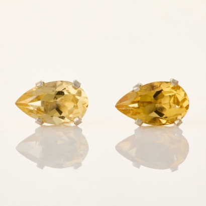 14ct White Gold, Pear-Shaped, Citrine Stud Earrings