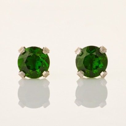 14ct White Gold, 4.0mm Chrome Diopside Stud Earrings