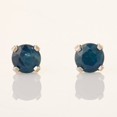 14ct White Gold, 3.80mm Blue Sapphire Stud Earrings