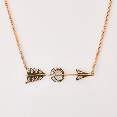 9ct Rose Gold Chain / 18ct Rose Gold, .12ct Diamond Arrow Pendant Necklace