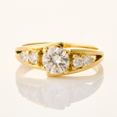 18ct Yellow Gold, Modern, .70ct Diamond / .20ct Round Brilliant Cut Diamond Ring