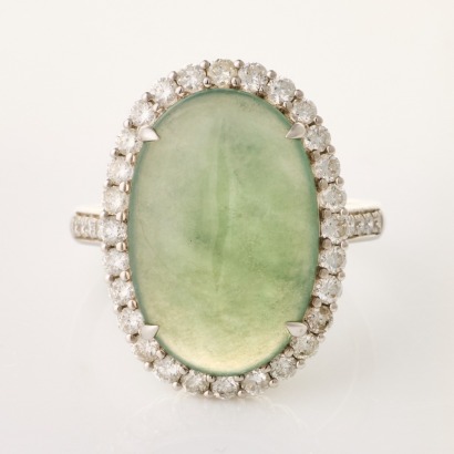 18ct White Gold, Jade / .65ct Diamond Cocktail Ring