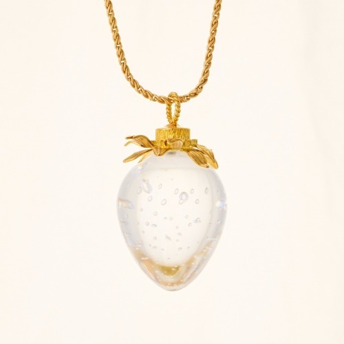 Donald Pollard Steuben, 18ct Yellow Gold, Strawberry Crystal Pendant / 14ct Yellow Gold Chain
