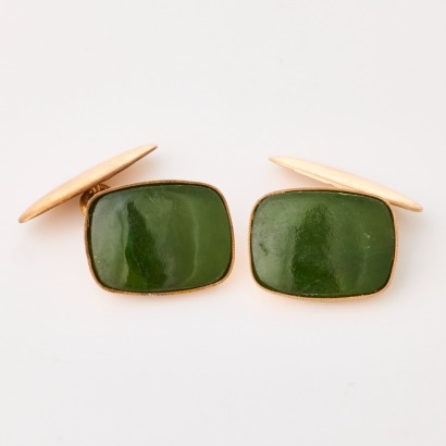 9ct Rose Gold, Vintage, Green Stone Cufflinks