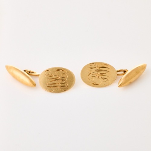 15ct Yellow Gold, Vintage, Hand Engraved Cufflinks