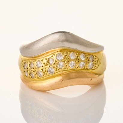 18ct Yellow Gold / Rose Gold / Platinum, .18ct Pave Set Diamond 'Wave' Ring