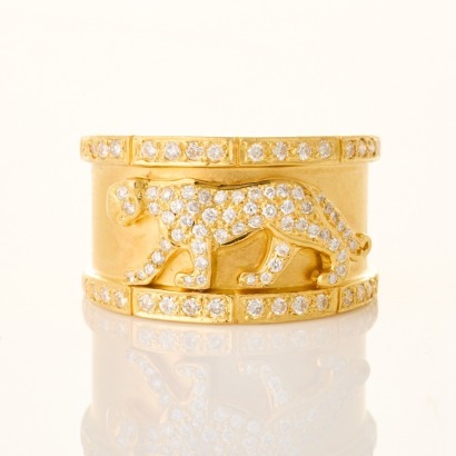 18ct Yellow Gold, .50ct Diamond Set Panther Ring