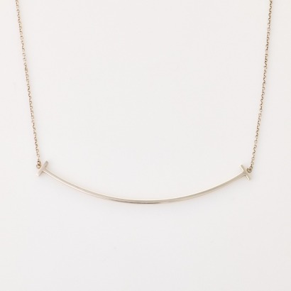 Tiffany & Co, Sterling Silver, Tiffany T Smile Necklace in Sterling Silver with Box