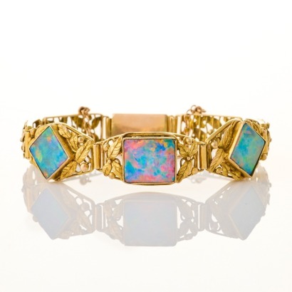 9ct Yellow Gold, Vintage, Three Stone Opal Bracelet