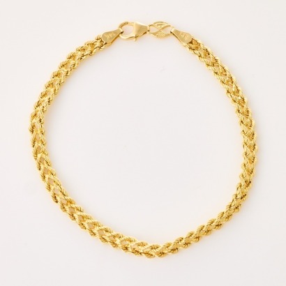 14ct Yellow Gold, 17cm Double Rope Link, Flexible Bracelet