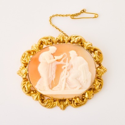 9ct Yellow Gold, Victorian, Finely Carved Shell Cameo, Bloom Finish Brooch