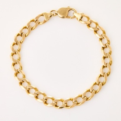 9ct Yellow Gold, 22cm, Open Curb Link Bracelet with Large Parrot Clasp