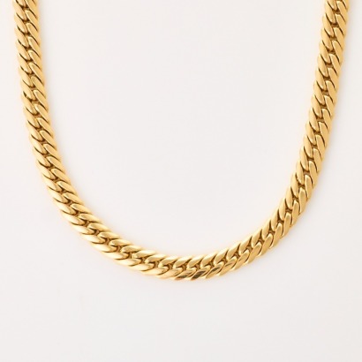 9ct Yellow Gold, 43cm, Tight Curb Link Necklace with Large, Fancy Lobster Clasp