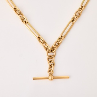 9ct Yellow Gold, 45cm 3:1 Fancy Fob Necklace with T Bar Front