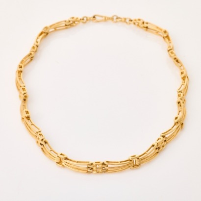 9ct Yellow Gold, 38cm, Shaped, 3 Bar Gate Necklace
