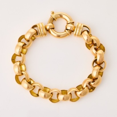9ct Yellow Gold, 19cm Large Belcher Link Bracelet with Bolt Ring Clasp
