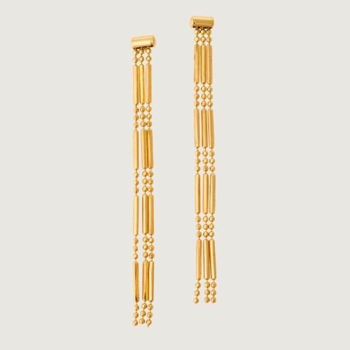 9ct Yellow Gold, Modern, 7cm Bar / Bead Long Strand Earrings - Near new