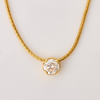 18ct Yellow Gold, .50ct Round Diamond Pendant on 18ct Yellow Gold, 40cm Snake Chain