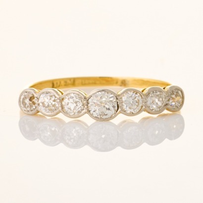 18ct Yellow Gold / Platinum, .87ct Bezel Set, Seven Stone Diamond Ring