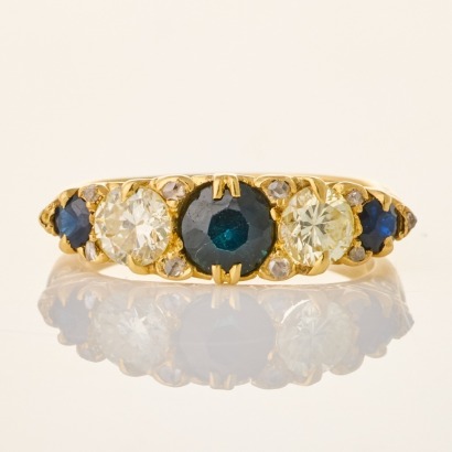 18ct Yellow Gold, 1.99ct, Sapphire / Diamond Five Stone Ring
