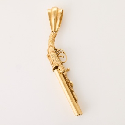 9ct Yellow Gold, Vintage, Articulated Shotgun Pendant