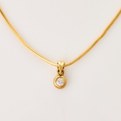9ct Yellow Gold, 45cm Snake Chain with .10ct Diamond Pendant